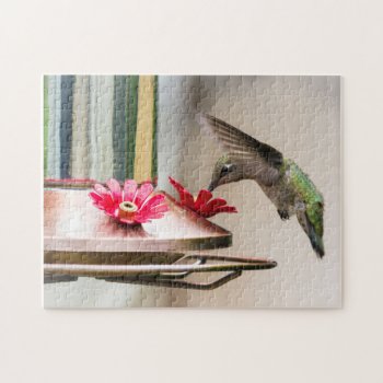 Hummingbird Drinking From A Feeder Puzzle by AeshnidaeAesthetics at Zazzle
