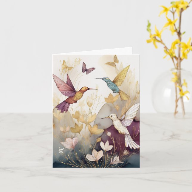 Hummingbird Earthtones Card (Yellow Flower)