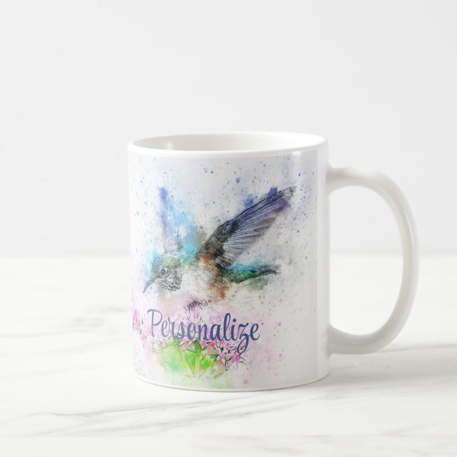 Hummingbird Elegant Blue Purple Personalized Coffee Mug (Right)