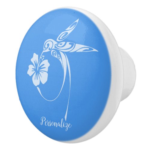 Hummingbird Elegant Cornsilk Blue White Design Ceramic Knob