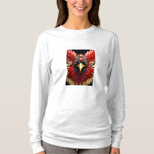 Hummingbird Face Frontal Printed Womens Long Slee T_Shirt