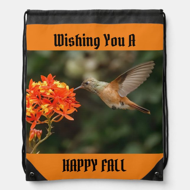 Hummingbird Fall Drawstring Backpack (Front)