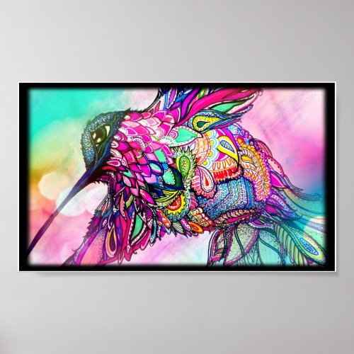 Hummingbird Fantasy Zen Art Bright and Colorful Poster