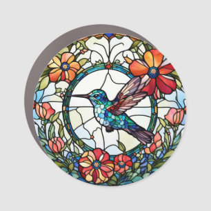 Hummingbird Faux Stained Glass Bird Car Magnet