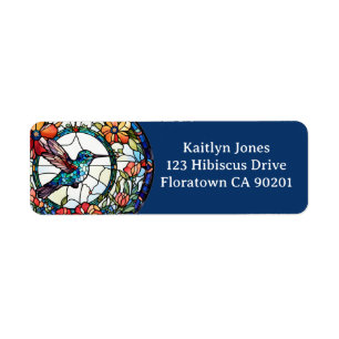 Hummingbird Faux Stained Glass Bird custom address Label