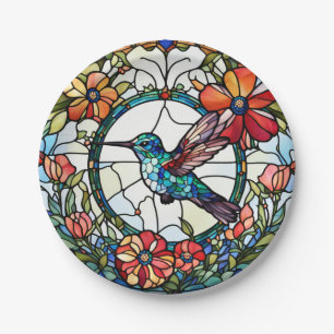 Hummingbird Faux Stained Glass Bird Paper Plates