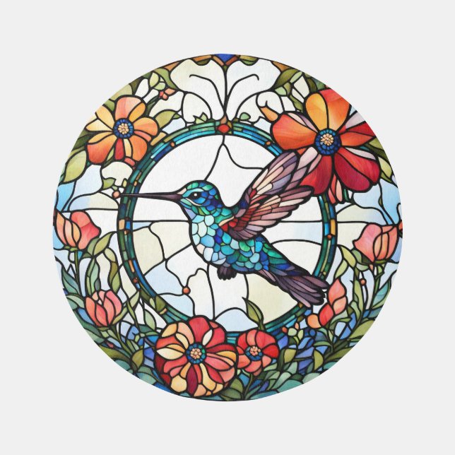 Hummingbird Faux Stained Glass Bird Rug (Front)