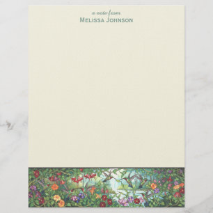 Hummingbird Faux Stained Glass Personalized Name Letterhead