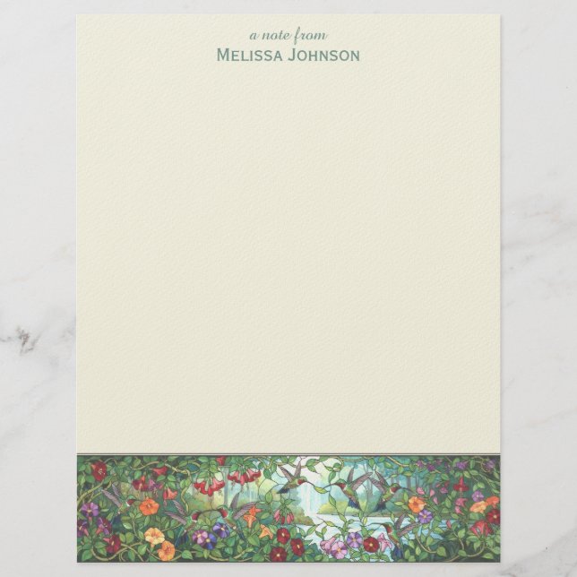 Hummingbird Faux Stained Glass Personalized Name Letterhead (Front)