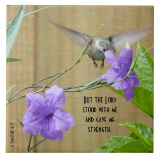 Hummingbird feeding on Flower w/ Scripture Verse Ceramic Tile