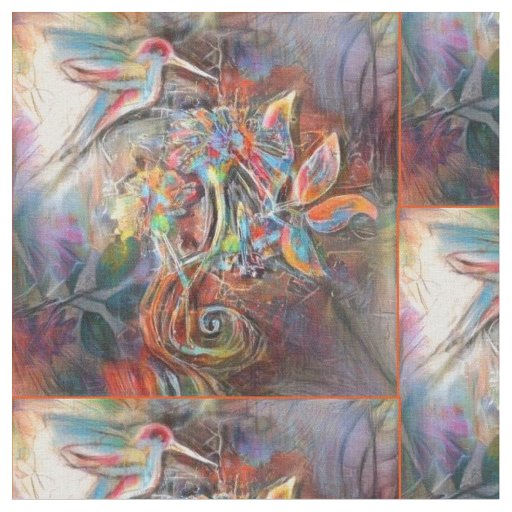 Hummingbird Flight Soft Pastels Art Fabric