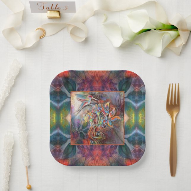 Hummingbird Flight Soft Pastels Art Paper Plates (Wedding)