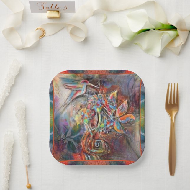 Hummingbird Flight Soft Pastels Art Paper Plates (Wedding)