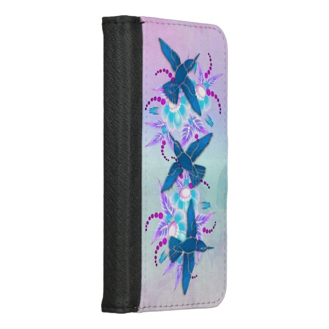 Hummingbird Floral Art Deco iPhone Wallet Case (Right)