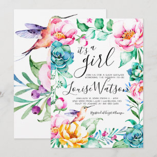 Hummingbird Floral Baby Shower Invitation