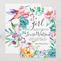Hummingbird Floral Baby Shower Invitation