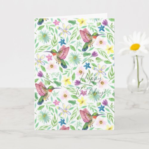 Hummingbird floral Birthday Card