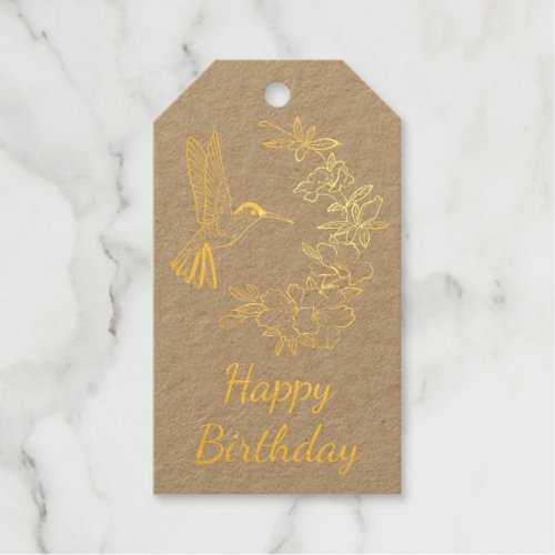 Hummingbird Floral Birthday Foil Gift Tags