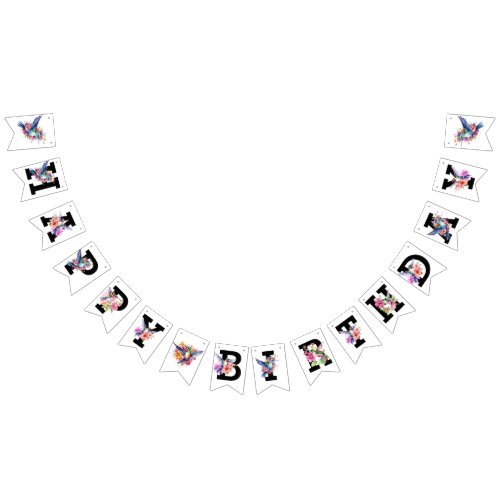 Hummingbird Floral Bouquet Birthday Party Bunting Flags