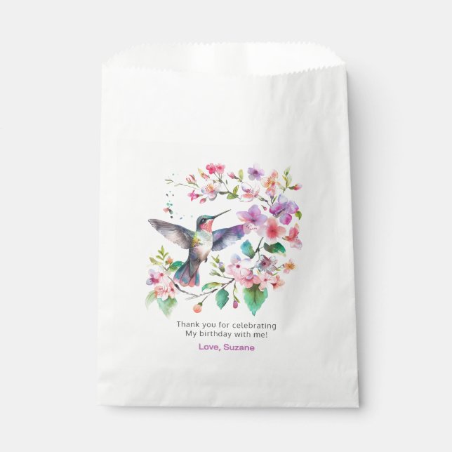 Hummingbird Floral Bouquet Reath Favor Bag (Front)