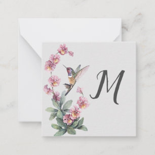 Hummingbird Floral Custom Initial Note Card