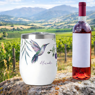 Hummingbird Floral Custom Text Thermal Wine Tumbler
