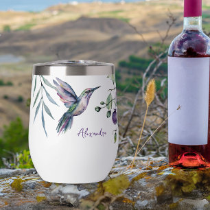 Hummingbird Floral Custom Text Thermal Wine Tumbler