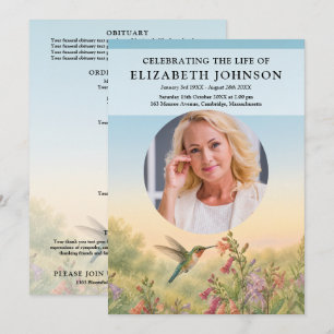 Hummingbird Floral Funeral Order Of Service Photo Program