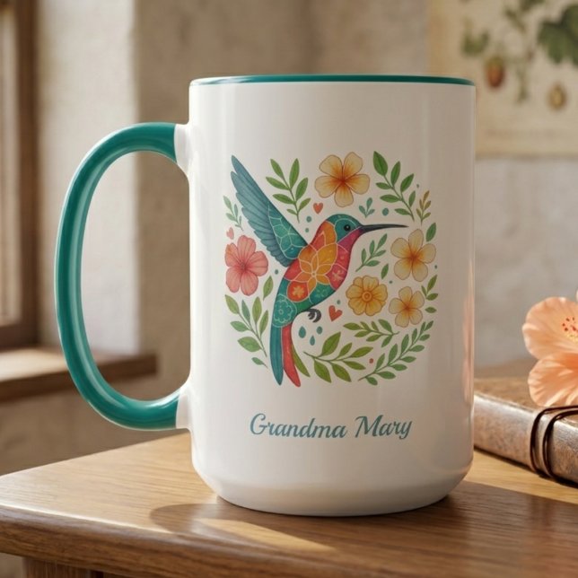 Hummingbird Floral Garden Botanical Art Mug (Hummingbird floral botanical grandmother mug)