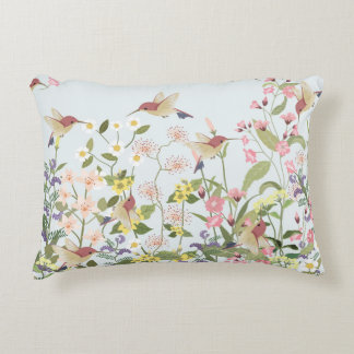 Hummingbird Floral Garden Vintage Illustration Accent Pillow