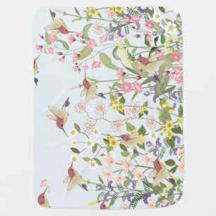 Hummingbird Floral Garden Vintage Illustration Baby Blanket
