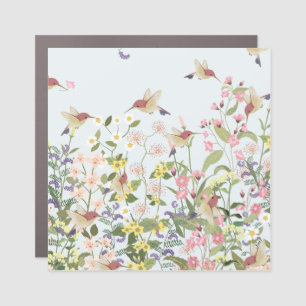 Hummingbird Floral Garden Vintage Illustration Car Magnet