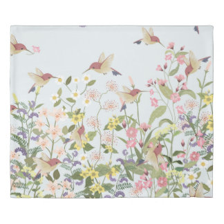 Hummingbird Floral Garden Vintage Illustration Duvet Cover