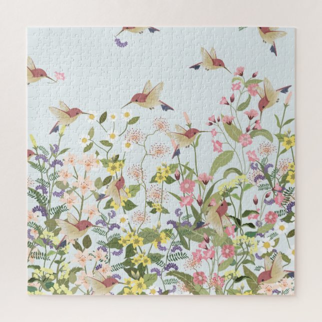 Hummingbird Floral Garden Vintage Illustration Jigsaw Puzzle (Vertical)