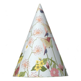 Hummingbird Floral Garden Vintage Illustration Party Hat
