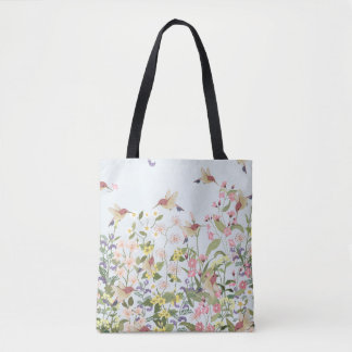 Hummingbird Floral Garden Vintage Illustration Tote Bag