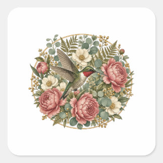 Hummingbird Floral Medallion Botanical Sticker