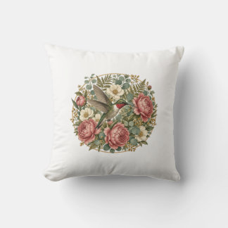 Hummingbird Floral Medallion Botanical Throw Pillow