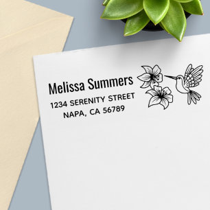 Hummingbird Floral Return Address Self-inking Stamp