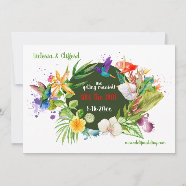 Hummingbird Floral Save the Date Announcement (Front)