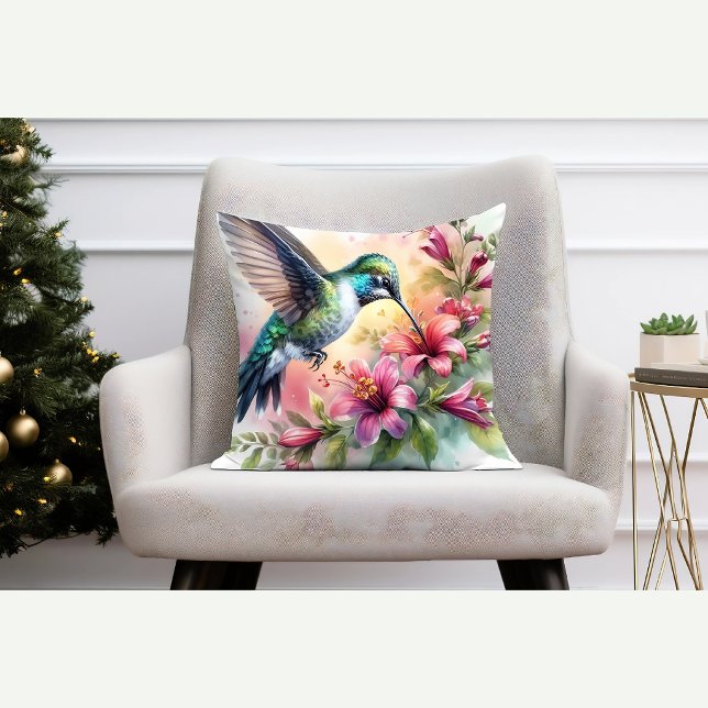 Hummingbird Floral Throw Pillow Nature Gift (Creator Uploaded)