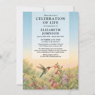 Hummingbird Floral Watercolor Celebration of Life Invitation