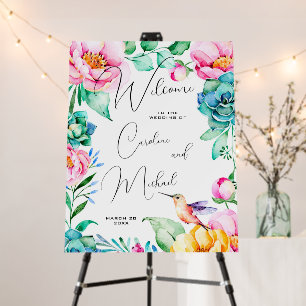 Hummingbird Floral Watercolor Welcome Foam Board