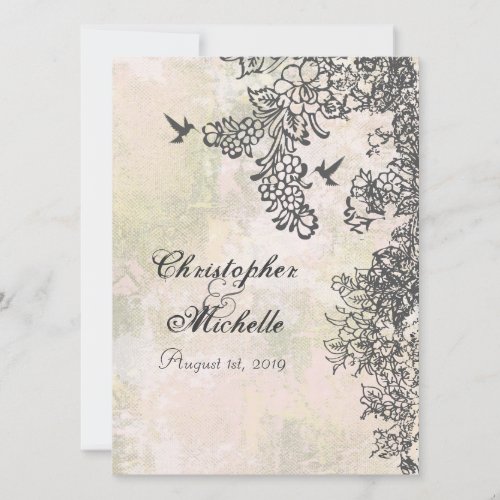 Hummingbird Floral Wedding Invite Reception  RSVP