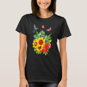 Hummingbird Flower Butterfly Design T-Shirt