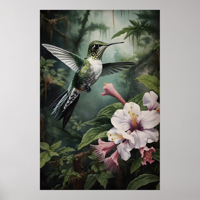 Hummingbird Flower Forest Print, Dark Academia Poster (Front)