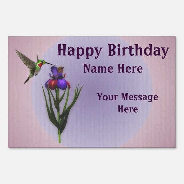 Hummingbird Flower Happy Birthday Yard Sign (Front)