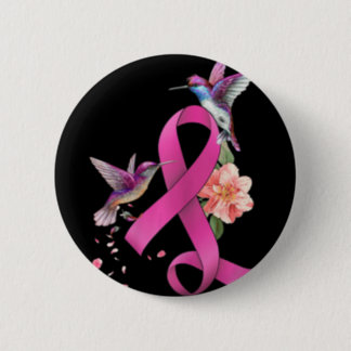 Hummingbird Flower Pink Ribbon Breast Cancer Aware Button