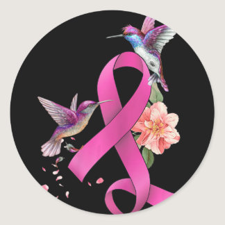 Hummingbird Flower Pink Ribbon Breast Cancer Aware Classic Round Sticker
