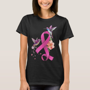 Hummingbird Flower Pink Ribbon Breast Cancer Aware T-Shirt